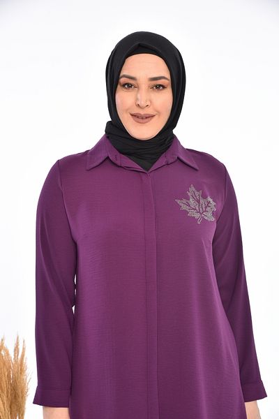 Ferace Plus Size Leaf Patterned Women's Shirt Tunic