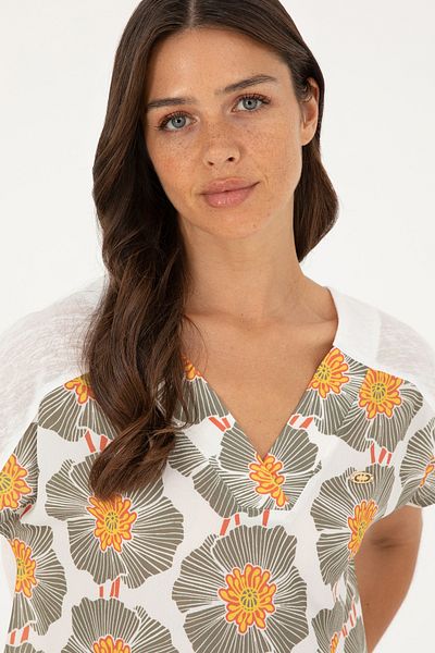 U.S. Polo Assn. Γυναικείο μπλουζάκι με σχέδιο εκρού με λαιμόκοψη 50281805-VR019