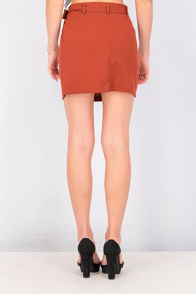 Sinsay Women Belted Plain Skirt, Rust Brown