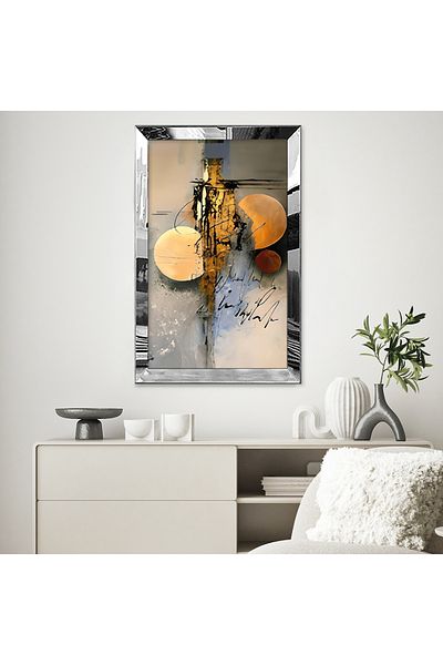 Zevahir Mobilya Dekorasyon Rama din plexiglas cu oglinda argintie Moderna aur galben inel Gri albastru Desen abstract Tablou unic MDF