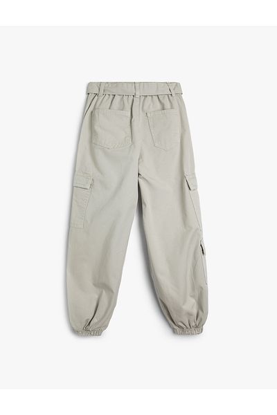 Koton Cotton Jogger Pants - Cargo Pocket and Belt Detail