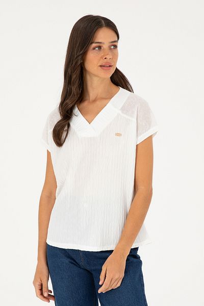 U.S. Polo Assn. Women's Ecru V-Neck T-Shirt 50281804 -Vr019