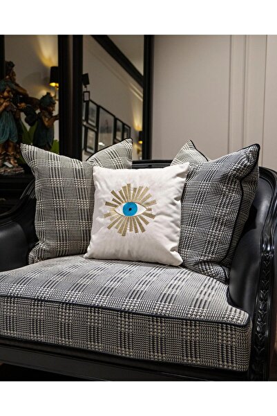 ref crea Ecru Gold Eye Embroidered Throw Pillow Cover