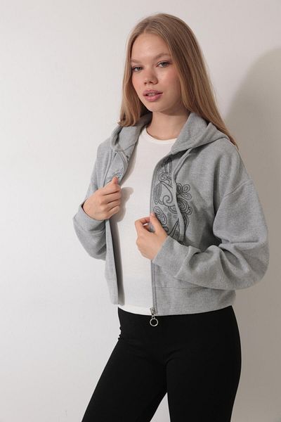 AMİDA Grimelange Embroidered Hooded Zippered Thessaloniki Cardigan - 2434