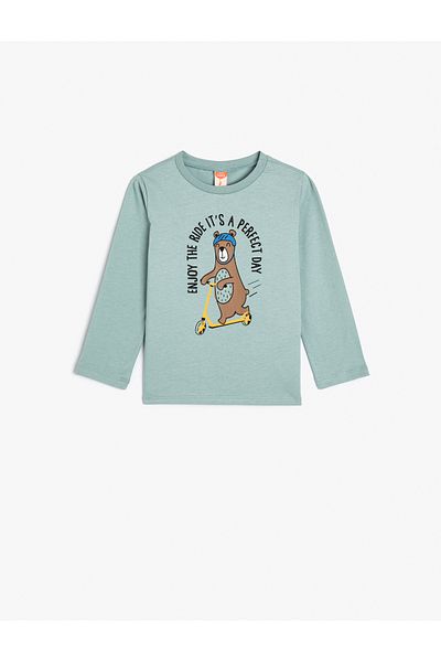 Koton Long Sleeve Crew Neck Cotton Teddy Bear T-Shirt