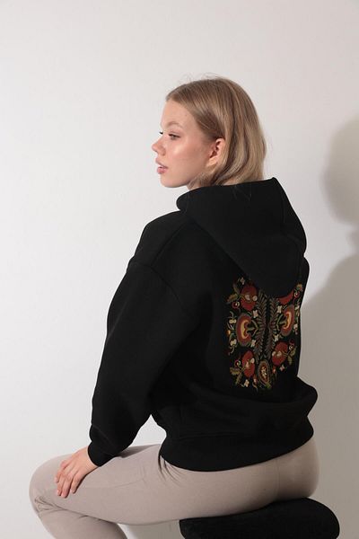 AMİDA Ethnic Embroidered Black Sweatshirt - Crew Neck - 2435