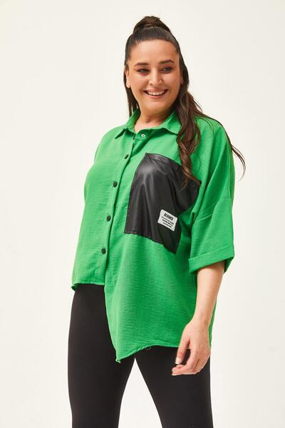 Ebsumu Γυναικείο Πουκάμισο Ασύμμετρου Σχεδίου Φαρδύ πράσινο λινό