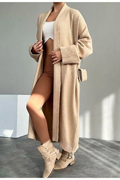 My Blog Sahra Stone Color Long Plain Cardigan-4164