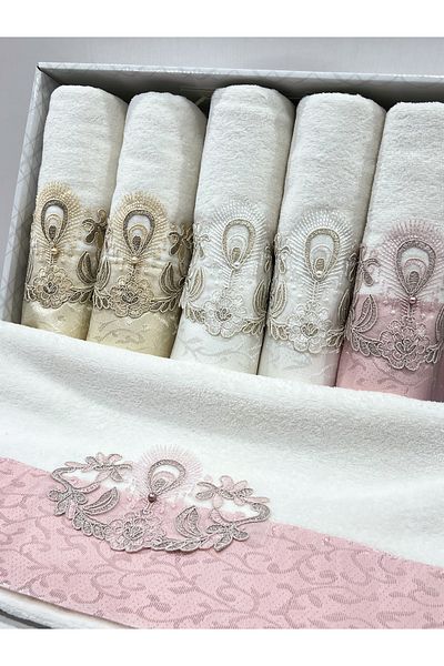 AYHANHOME Set de 6 prosoape de mână cu perle brodate 50x90
