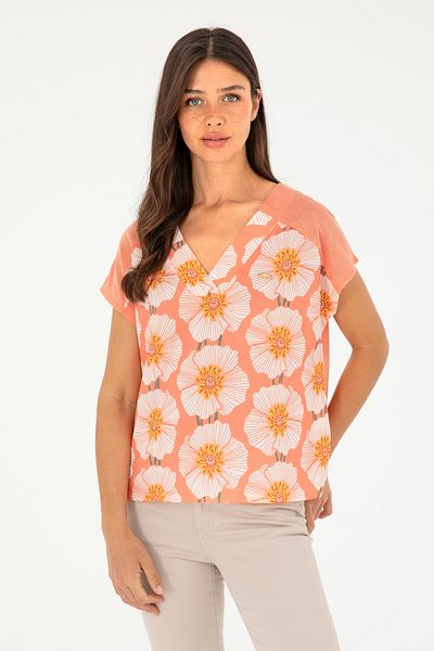 U.S. Polo Assn. Tricou de damă cu decolteu în V cu model somon 50281805-VR047