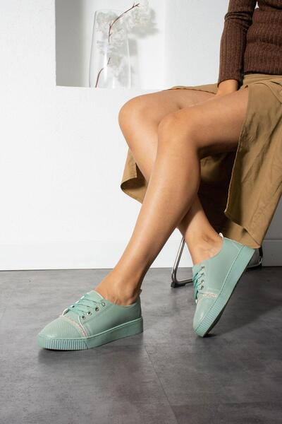 ShoeTek Pantofi de damă Elisabeth Pantofi cu șireturi din piele verde apă