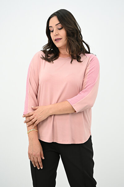 Koza Butik Women's Plus Size Sleeve Glitter Detailed Blouse 1855