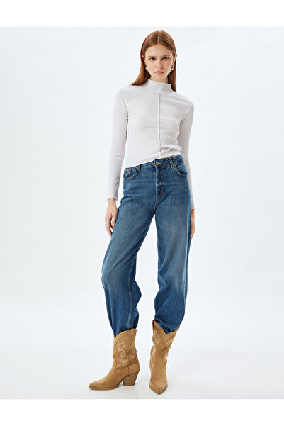 Koton Damen Langarm-T-Shirt Weiß 5wak50083ek