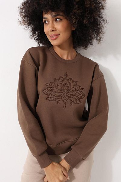 AMİDA Lotus Flower Embroidered Crew Neck Oversize Women's Sweatshirt - 2447