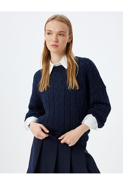 Koton Tricotaj cu gât crew Pulover oversize cu textura tricotată