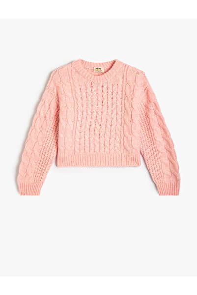 Koton Weicher strukturierter Strickpullover mit Rundhalsausschnitt und langen...