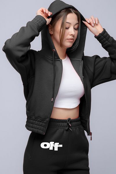 FEEL STYLE Σετ αθλητικής φόρμας από βαμβακερό χοντρό ύφασμα - πίσω εμπριμέ λευκό |   3 νήματα
