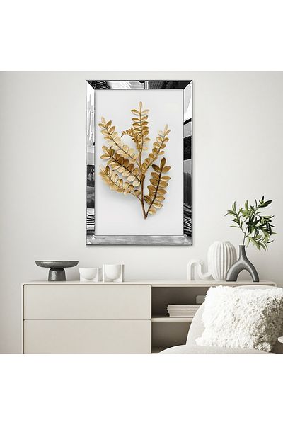 Zevahir Mobilya Dekorasyon Masa MDF simpla cu cadru din plexiglas cu oglinda argintie, minimalist, alb, bej, galben auriu