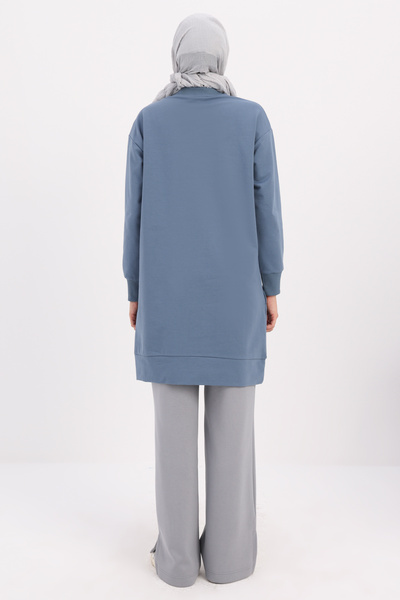 ALLDAY Mavi Yakası Aksesuar Detaylı Rahat Kalıp Sweat Tunik