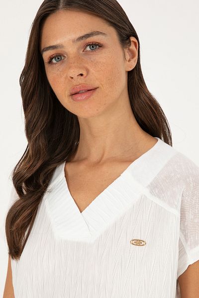 U.S. Polo Assn. Women's Ecru V-Neck T-Shirt 50281804 -Vr019