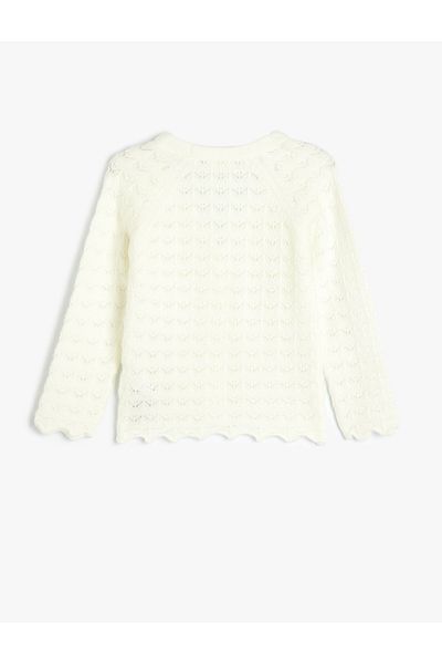 Koton V-Neck Openwork Knitwear Cardigan - Button Detailed, Long Sleeve