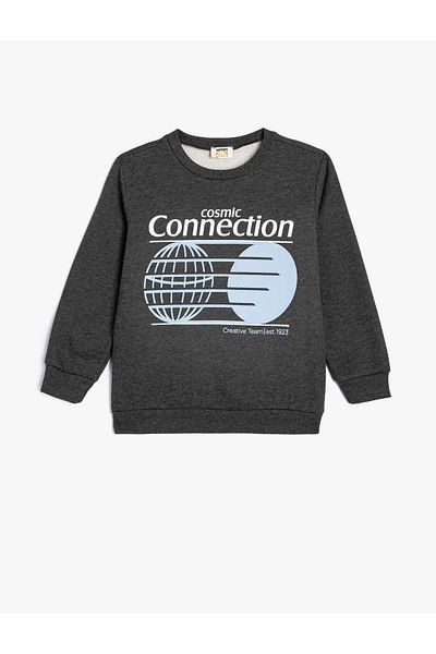 Koton long Sleeve Slogan Printed Crew Neck Sweatshirt