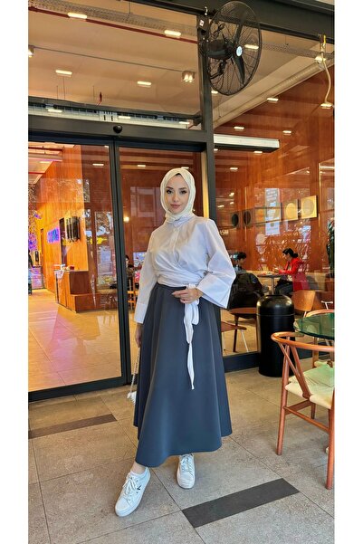 Tesettür Diyarı Anthracite Women's Winter Scuba Long Skirt