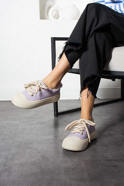 ShoeTek Pantofi de damă din piele Alyona liliac - pantofi sport cu șireturi