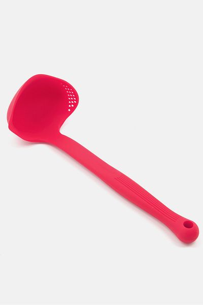 Colour Works Silicone Ladle With Pouring Spout And Straining Holes 27 Cm, Red