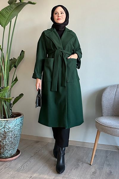 InStyle Palton verde petrol cu mâneci late la două piepte