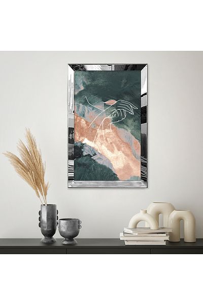 Zevahir Mobilya Dekorasyon Pictură MDF unică cu desen abstract verde portocaliu modern cu cadru din plexiglas cu oglindă argintie