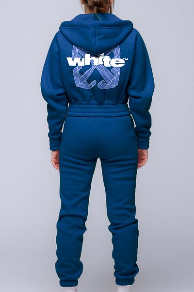 FEEL STYLE Σετ αθλητικής φόρμας από βαμβακερό χοντρό ύφασμα - πίσω εμπριμέ λευκό |   3 νήματα