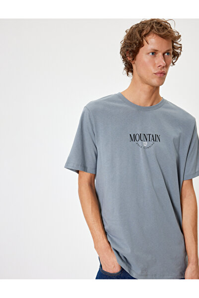 Koton Βαμβακερό κοντομάνικο μπλουζάκι με στάμπα με λαιμόκοψη