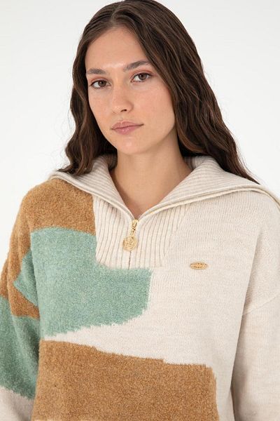 U.S. Polo Assn. Pulover de damă crem cu decolteu în V confort TEKSPOR 195417 .9