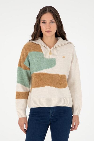 U.S. Polo Assn. Pulover de damă crem cu decolteu în V confort TEKSPOR 195417 .9