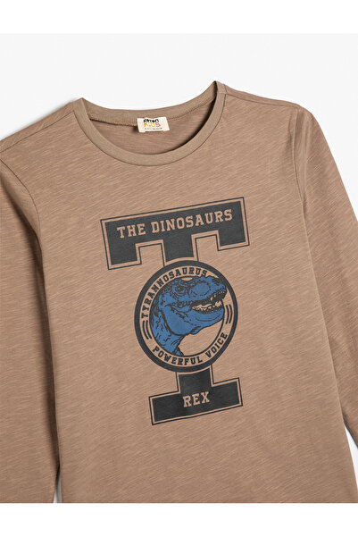 Koton Dinozorlu Tişört Uzun Kollu Bisiklet Yaka Pamuklu