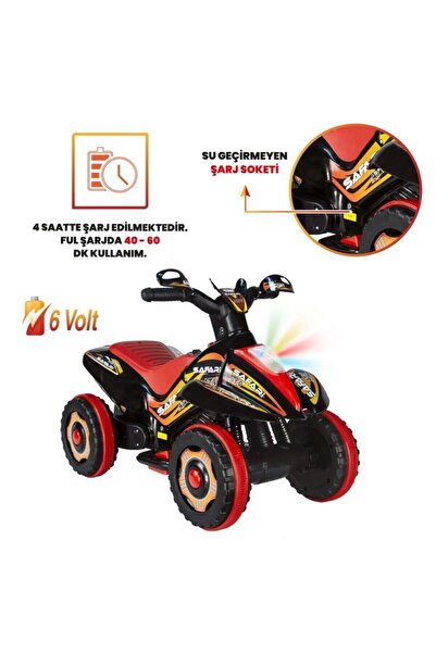 UJ Toys Müzikli Ve Led Işıklı Akülü Kumandalı 6v Safari Atv Siyah
