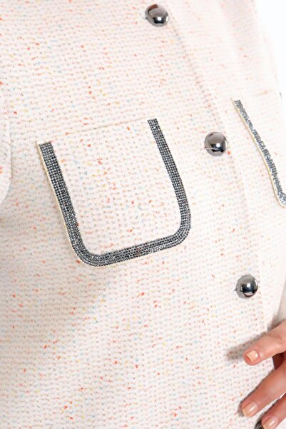 Metpoint Trend42plus Large Size Pocket Stone Printed Ecru Jacket