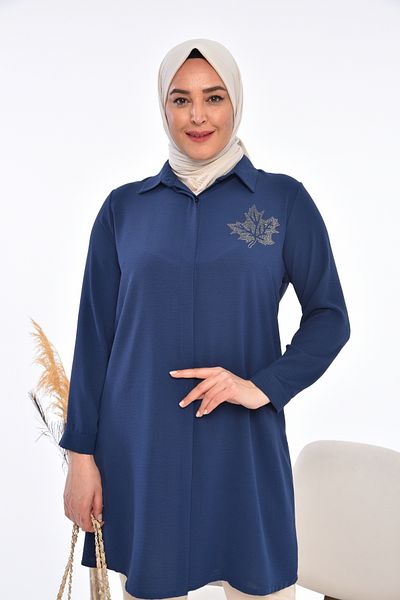 Ferace Plus Size Leaf Patterned Women's Shirt Tunic