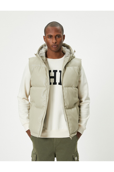 Koton Şişme Yelek Slim Fit Kapşonlu Fermuarlı Cepli