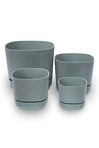 ToXA 4 Parça Pera Kare Saksı Seti Karasu Plastik Tabaklı Bitki Çiçek Saksısı Set