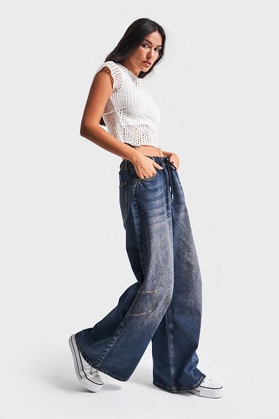 its basic Dámské T. Jeans Color 2W48 Lace-Up Palazzo Fit Denim s elastickým pasem