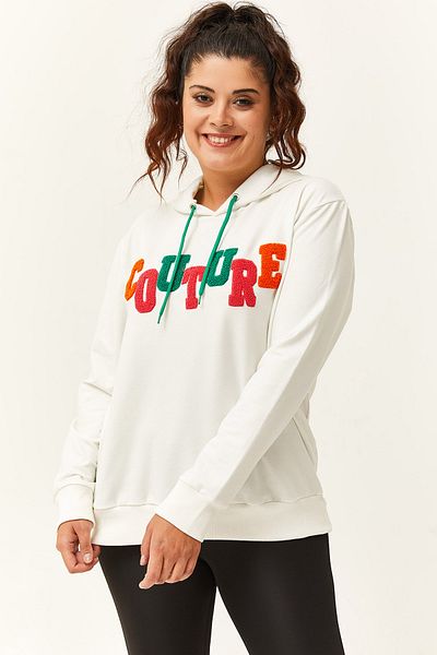 Ebsumu Women's Plus Size Couture Written White Sweatshirt