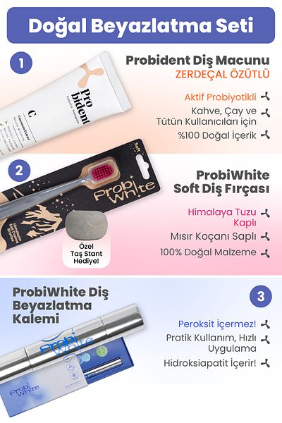 Probident Natural Whitening Set - Turmeric Extract Toothpaste, Himalayan Salt Toothbrush and Whitening Pen