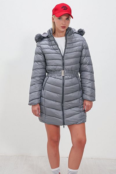 HAKKE Fur Detailed Hooded Belted Puffer Coat