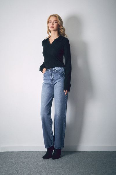 Fulla Moda Knitwear Sweater - Shirt Collar, Hair Braided Design