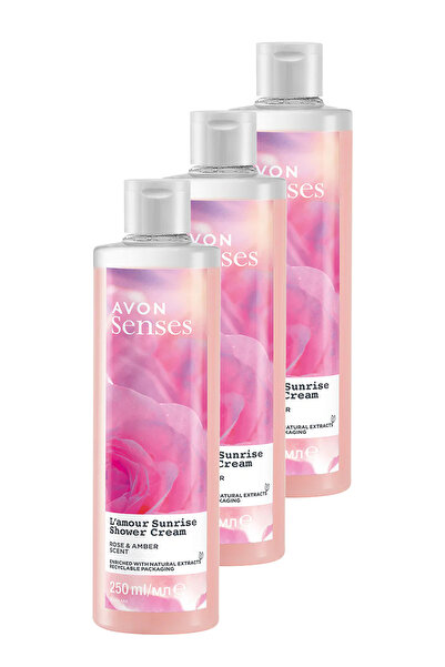 AVON L'amour Sunrise Gül ve Amber Kokulu Krem Duş Jeli 250 Ml. Üçlü Set