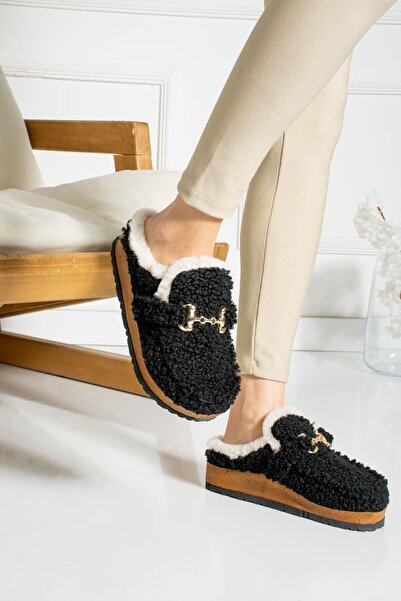 ShoeTek Lamia Жіночі капці з пряжкою, з хутром всередині, чорні