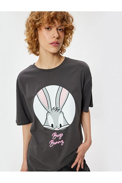 Koton Bugs Bunny Oversize Licensed T-Shirt - Back Printed, Crew Neck, Short Sleeve