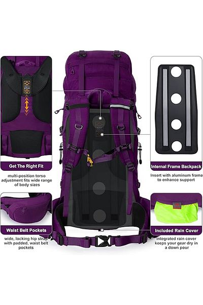 Go Veform Rucsac profesional pentru alpinism, camping și drumeții în aer liber (65+5 litri) violet 8921